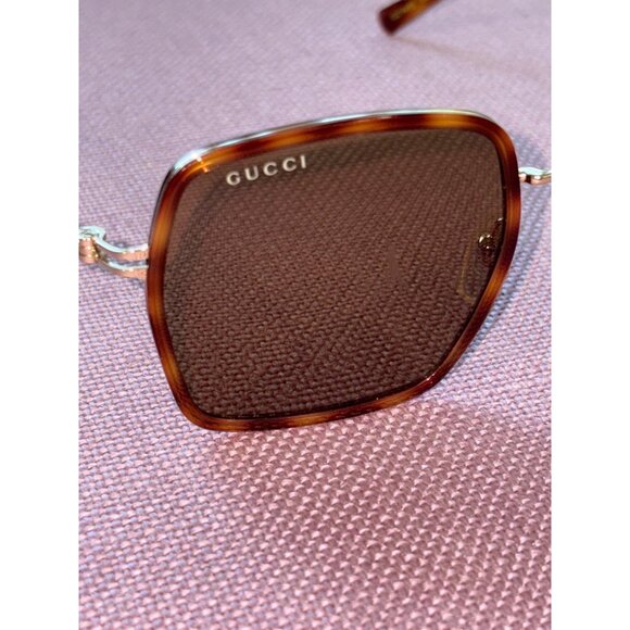 Gucci Square Sunglasses in Havana Gold Brown GG1848S-002 Sunnies - Picture 5 of 12
